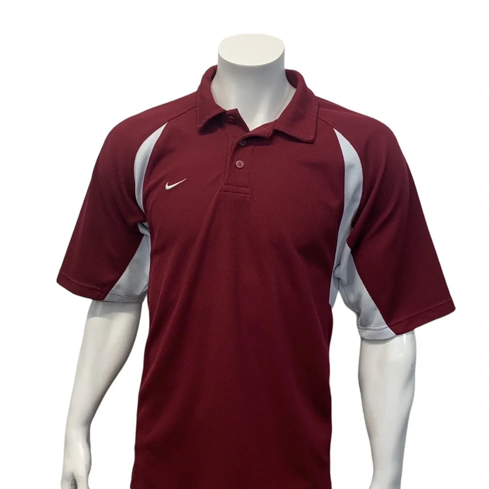 Vintage Nike Team Burgundy White Embroidered Logo Golf Polo Shirt Size Medium
